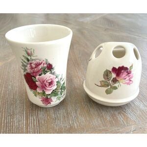 Vintage Crowne Oakes Designs Porcelain Tumbler & Toothpaste/Toothbrush Holder